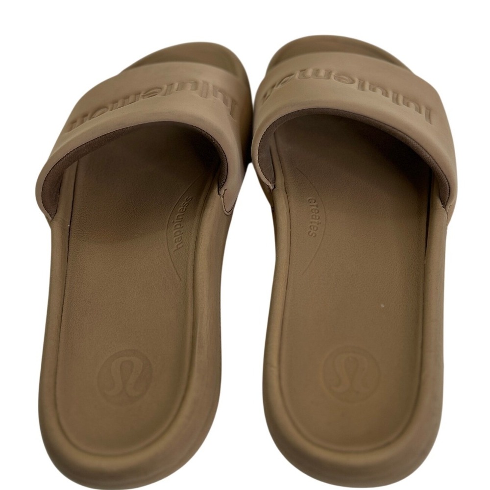 Lululemon Restfeel Graphic Logo Slide Sandals Beech Wood Size 7 - Picture 3 of 7